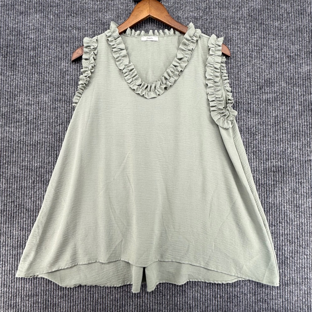 Jodifl Ruffle Blouse Womens‎ Small Green Excellent Sleeveless V-Neck Crepe Top